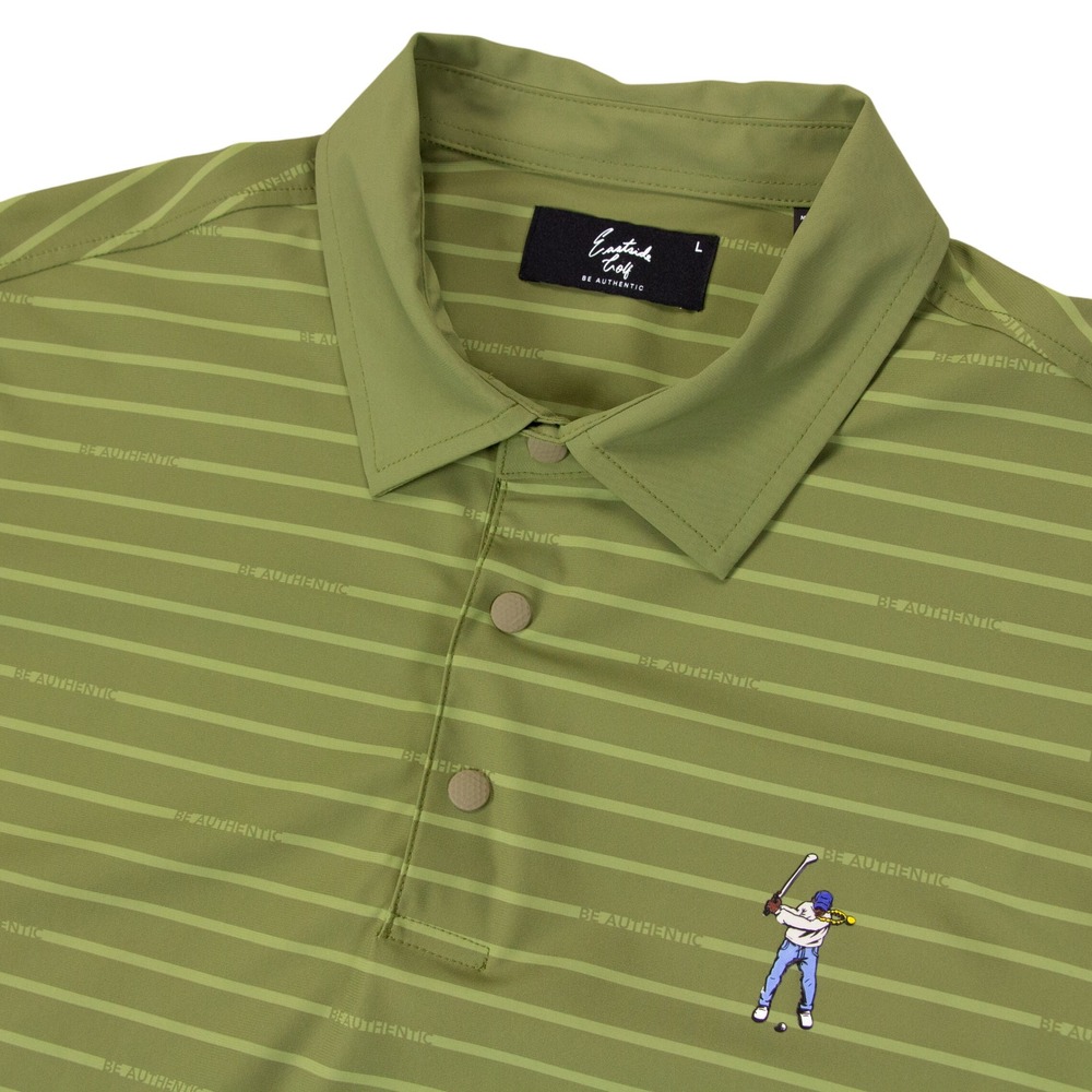 Eastside‎ Golf Mens L Green Striped Golf Polo Shirt Nylon Stretch EGMS2009
